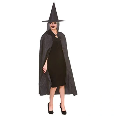 Image of Adult Ladies Black Wicked Witch Cape &amp; Hat Fancy Dress Accessory