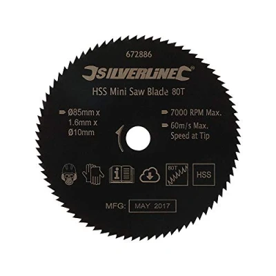 Image of Silverline HSS Mini Saw Blade 85mm Dia 10mm Bore 80T