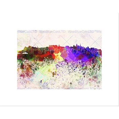 Image of Wee Blue Coo Painting Cityscape Edinburgh Skyline Paint Splash Wall Art Print