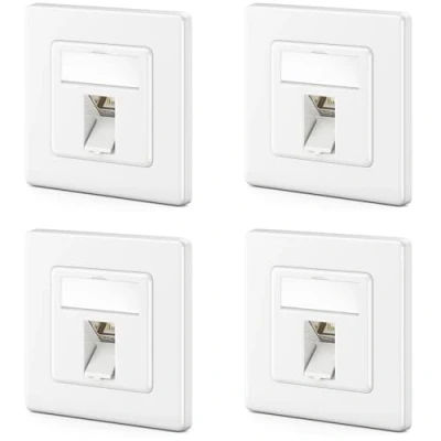 Image of deleyCON 4x CAT8 Keystone Network Sockets Set 2000 MHz 40 Gbps Flush Mounted Socket &amp; Module with RJ45 STP Shielded Metal Housing Data Cable Installation