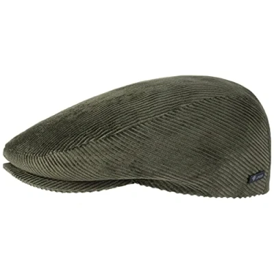 Image of Lipodo Cordial Flat Cap Made in Italy Newsboy of Cotton Cord Men`s with Quilted Lining Autumn/Winter Peaked Ivy (L/58 59, Olive)