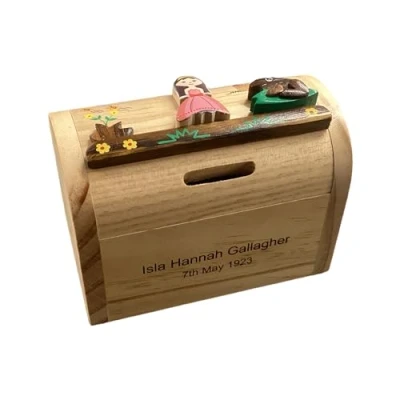 Image of Personalised Wooden Princess Fairytale Design Money Box Engraved With Any Name/Message