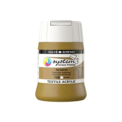 Image of Daler Rowney System3 Textile Acrylic Screen Printing Ink, Plastic Pot, 8.45oz 250 ml, Pale Gold Imitation