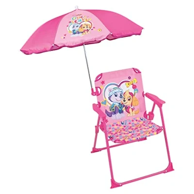 Image of Fun House Stella Everest Girls&#039; Folding Camping Chair Dimensions: Height Length 38.5 x Depth 37.5 cm + Parasol Diameter 65 for Children, Wire, Pink, Enfant