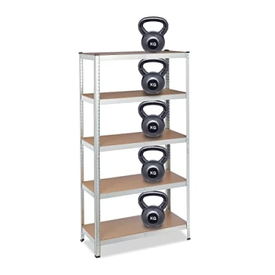 Image of Relaxdays Heavy Duty Shelving Unit, 180x90x45 cm, Max. Load 1325 kg, 5 Shelves, Garage Storage, Galvanised Steel, Silver