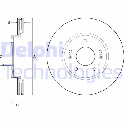Image of 51712G2100 Brake disc DELPHI BG4955C 280mm 22mm 5 Vented Coated High carbon HYUNDAI: Ioniq, KIA: Niro