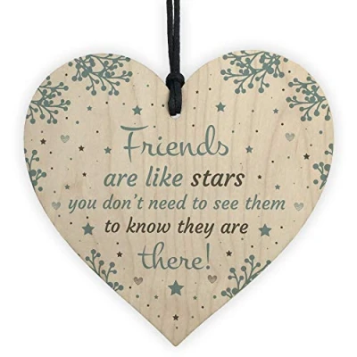 Image of RED OCEAN Friends Are Like Stars Inspirational Wooden Heart Friendship Gift