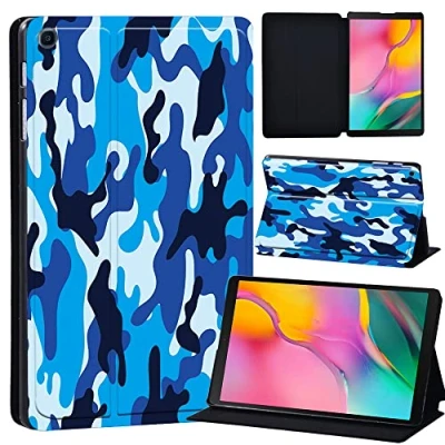 Image of Printed Leather slim lightweight Stand Cover Case for Samsung Galaxy Tab A 10.1 2019 (Model: SM T510 T515), with Function (Black) (blue camouflage)