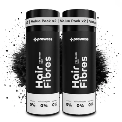 Image of Prowess Black Hair Building Fibres Bundle for Thinning, 25g, Naturally Thicker Looking Hair, Premium Powder Thinning Hairline, Concealer, Instant Impact in Men All Ages