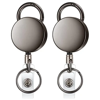 Image of pzihao 2 Pcs Retractable Keychains, Keyring Heavy Duty, Badge Holder Key Reel, Extendable Lanyard with 68cm Steel Wire Rope for Id Name Card Keychain, Black