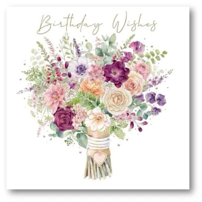 Image of Noel Tatt General Female Birthday Card for Women/Girls Hand Tied Floral Bouquet with Foil Details Eco Friendly &amp; Recyclable