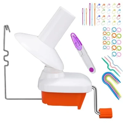 Image of Yarn Ball Winder, Convenient Orange Winder for Yarn, Combo with Easy Installation Storage + 53 Pieces Stitch Knitting Needles 1 Scissors