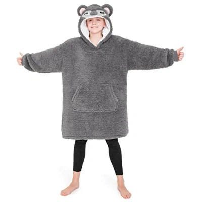 Image of CityComfort Girls Oversized Blanket Hoodie Kids Fleece Fluffy Hoodies (Grey Koala)