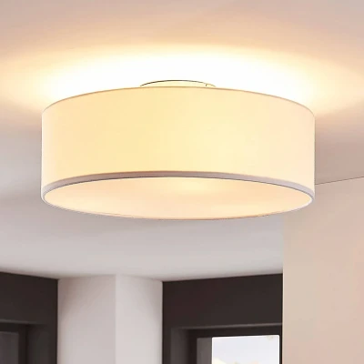 Image of Ceiling Light &#039;Sebatin&#039; dimmable (Modern) in White Made of Textile for e.g. Bedroom (3 Sources, E27) from Lindby lamp, lamp