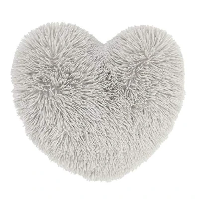 Image of Catherine Lansfield Cuddly Deep Pile Faux Fur Heart Shaped Cushion Silver Grey