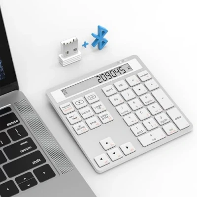 Image of Bluetooth Number Pad 2.4G Wireless Numeric Keypad with Display Calculator Slim 34 Key Portable Financial Accounting Numpad Data Entry &amp;Calculation 2in1 for Laptop Desktop White