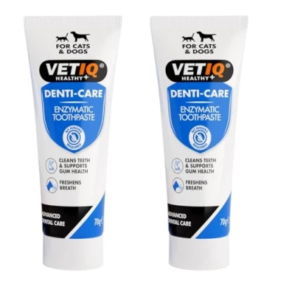 Image of VETIQ Denti Care Enzymatic Toothpaste Twin Pack for Cats 3+ Months &amp; Dogs 2+ Months, Designed to Help Clean Teeth, Support Gum Health Freshen Breath (2 x 70 g)
