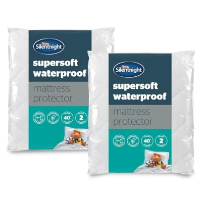 Image of Silentnight Supersoft Waterproof Mattress Protector 2 Pack Luxury Quilted Quiet Bed Pad Cover with Extra Deep Fitted Skirt and Protection King of