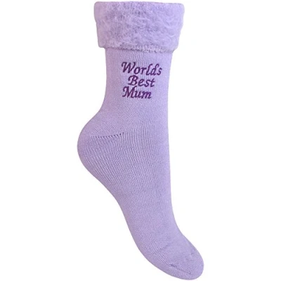 Image of Women&#039;s Worlds Best Mum Embroidered Super Soft Thermal Bed Socks (Lilac)