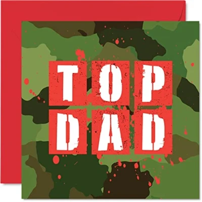 Image of Cool Birthday Cards for Dad Camo Top Happy Card from Son Daughter, Father Cards, 145mm x Army Camouflage Father&#039;s Day Greeting Gift Daddy Papa