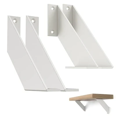 Image of ChasBete Shelf Brackets Metal White Wall Mount Bracket Heavy Duty 15cm Curved Support 4 Pieces