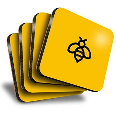 Image of Destination Vinyl ltd Great Coasters (Set of 4) Square Yellow Bumble Bee Insect Bees Drink Glossy Coasters/Tabletop Protection for Any Table Type #46490