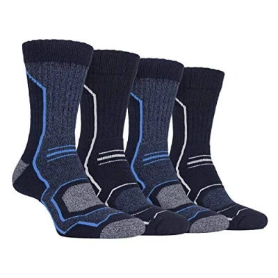 Image of Storm Bloc 4 Pairs Mens Cushioned Anti Blister Breathable Ribbed Hiking Socks with Arch Support (6 11 uk, SBMS034NVY)