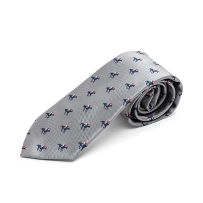 Image of Farm Cottage Brands A woven Silver colour tie with horse racing jockeys, very smart to wear on business, at the races or any time (1103)