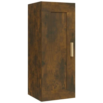 Image of vidaXL Wall Cabinet in Smoked Oak Engineered Wood, 35x34x90 cm, Three Compartments with Reversible Door, Suitable for Living Room and Bedroom