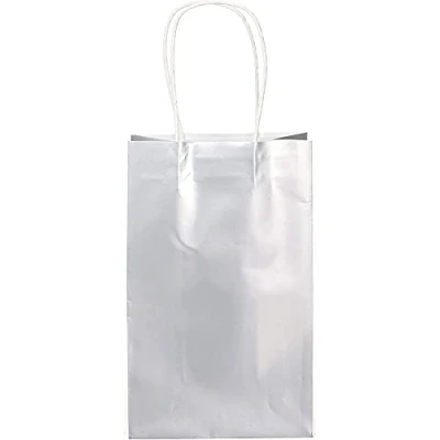Image of Amscan 9911621 Metallic Silver Paper Loot Bags 8 Pack