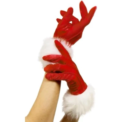 Image of Smiffys Santa Gloves, Red with White Trim, Christmas Fancy Dress Accessory, Up Accessories