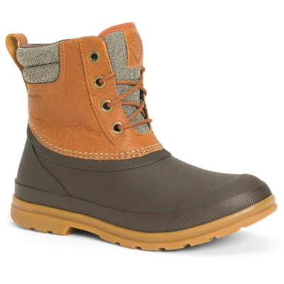Image of Muck Boots Women&#039;s Originals Duck Lace Pull On Leather Waterproof Ankle Boot, Dark Brown, 7