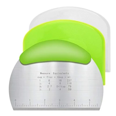Image of Vicloon 3 Pcs Dough Scraper Cutter, Stainless Steel with Handle and Measuring Scale, Plastic Pastry Cutter Chopper Butter Cream Smoother Shape Spatulas for Cake Pizza Bread Cutting