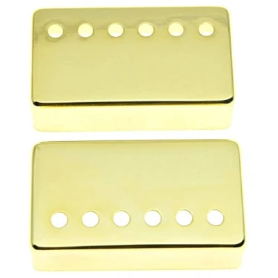 Image of KAISH Set of 2 Humbucker Guitar Pickup Cover Brass Covers 49.2mm/52mm Pole Spacing Gold