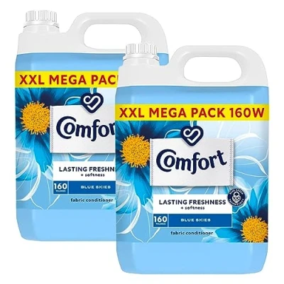 Image of Comfort Blue Skies Fabric Conditioner XXL Mega Pack Softener Washing Liquid, Lasting Freshness and Softness with Stay Fresh Technology for 100 Days, 2 Packs of 160 Washes 4.8L