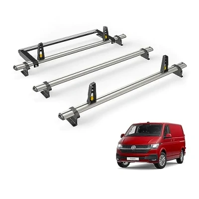 Image of Van Guard Roof Rack for VW Transporter (T6 2015+) 3 Bars + Rear Ladder Roller [Only Suitable Standard Models with Twin Doors] Ulti Bar VG263 3/VGR 01