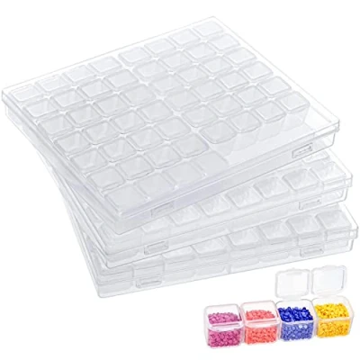 Image of Kurtzy 3 Pack Plastic Diamond Dot Painting Storage Box 168 Grids Transparent Organiser Boxes Container Case Set for Craft, Embroidery, DIY Nail Art, Jewellery, Beads and Diamonds