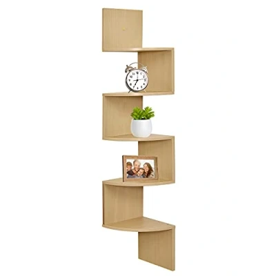 Image of Greenco 5 Tier Corner Wall Shelves Floating, Tiered Storage Organizer for Bedrooms, Bathrooms, Kitchens, Offices, Living Rooms