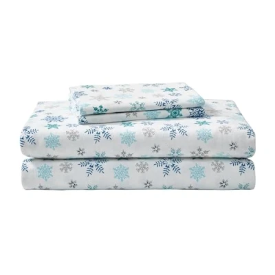 Image of Eddie Bauer Twin Sheet Set, Warm Breathable Cotton Flannel Bedding with Deep Pockets, Brushed for Extra Softness, Cozy Home Decor, Oeko Tex Certified (Tossed Snowflake, Twin)