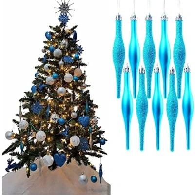 Image of UKDeals Direct® TURQUOISE COLLECTION CHRISTMAS DROPLET BAUBLES TREE DECORATIONS GLITTER MATT ICICLES… (Pack of 10 Droplets 120mm)