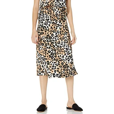 Image of The Drop Women&#039;s Maya Silky Slip Skirt, Ivory/Praline Leopard, XXS