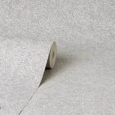 Image of SOPHIE LAURENCE Plain Texture Grey Metallic Wallpaper Leather Effect, Luxurious Vinyl, Washable, 0.52m x Sample, Elegant and Durable for Bedrooms, Living Rooms, Kitchens, Bathrooms