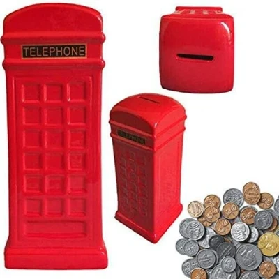 Image of SET OF 3 PHONE MONEY BOX TELEPHONE LONDON COINS PIGGY BANK SAFE NOVELTY CASH NEW