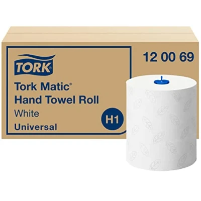 Image of Tork Matic Hand Towel Roll White H1, Universal, Embossed for Efficient Drying, 6 x 150m rolls, 120069