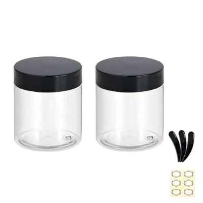 Image of Apstaqeoo 2PCS 250ML Empty Plastic Jars With Black Lids, Clear Round Face Cream Cosmetic Container Travel Storage Jar Inner Liners for Body Scrub/Lotion/Powder/Ointment/Salves/Sample/Makeup