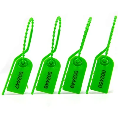 Image of 100 Security Tags Cable Ties Numbered Pull Tite Secure Anti Tamper Seals Adjustable Length Plastic Label 210mm (Green)