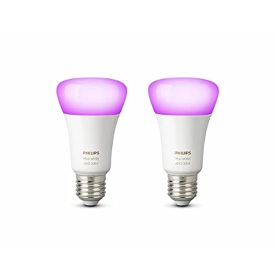 Image of Philips Hue White and Colour Ambiance LED Smart Light Bulb 2 Pack [E27 Edison Screw] 60W Equivalent, with Bluetooth, Works Alexa, Google Assistant Apple Homekit.