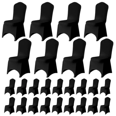 Image of Trimming Shop Spandex Black Chair Cover Stretch Fabric Removable Washable Protective Slipcovers for Weddings Banquets Ceremony Hotel Dining Parties Decor, 100pcs