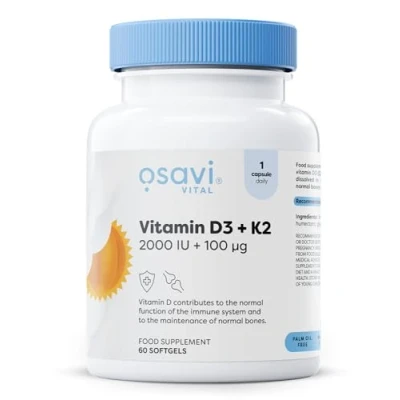 Image of Osavi Vitamin D3 + K2, 2000IU 100mcg 60 softgels