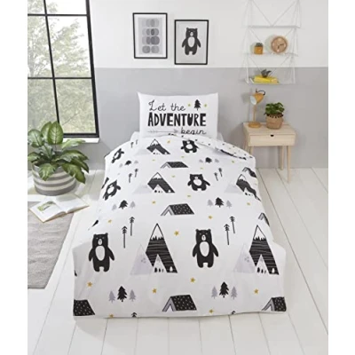 Image of Rapport Home Children Kids Forest Grizzly Bear Duvet Cover Set Boys and Girls Adventurous Single Reversible